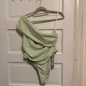 Missguided Light Green One-Shoulder Bodysuit